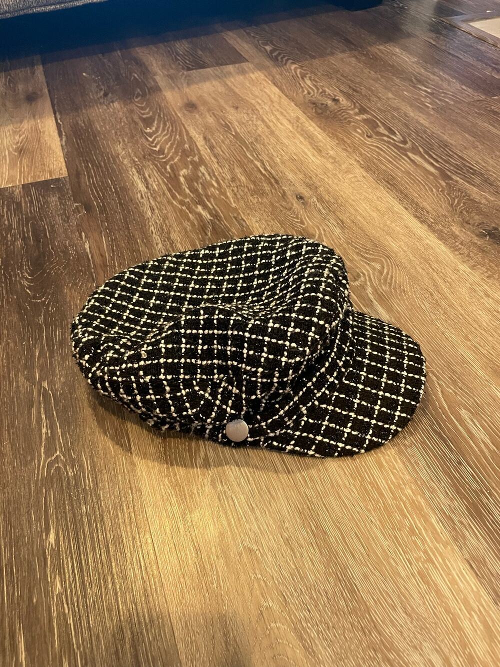 black and white tweed hat
